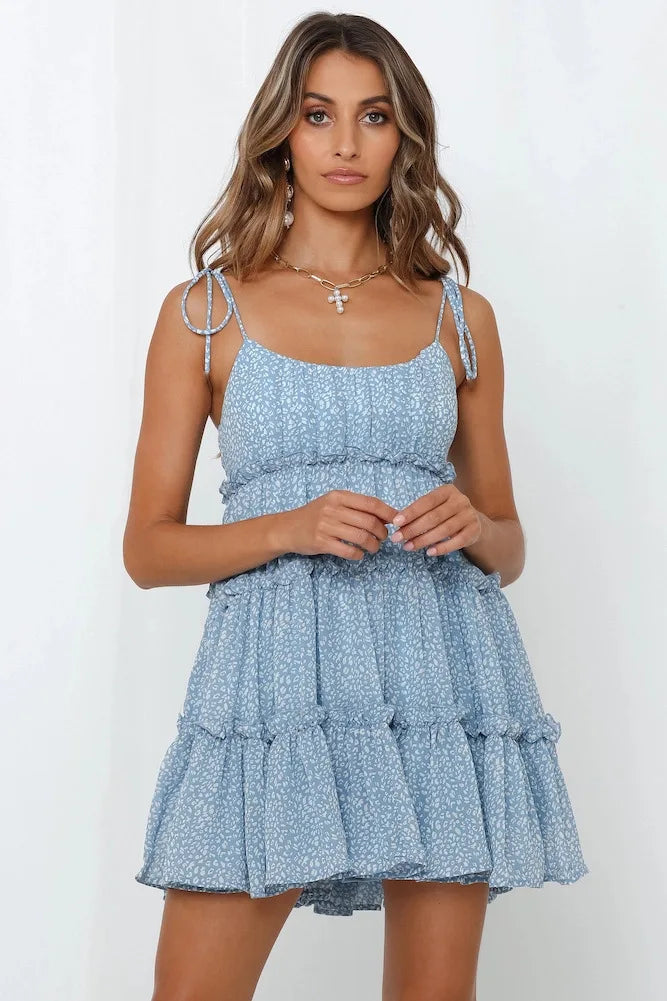 Vintage Print Chiffon Backless Summer Midi Dress For Women