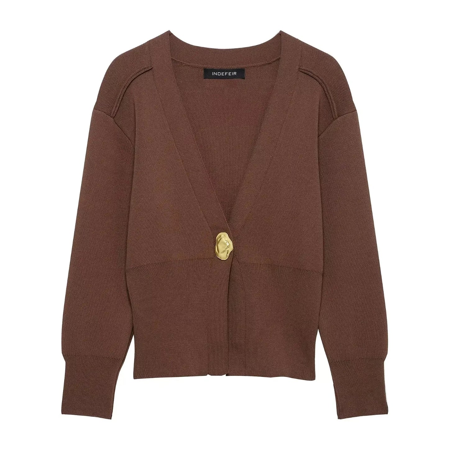Casual V-Neck Knit Cardigan With Metal Button Detail for Women