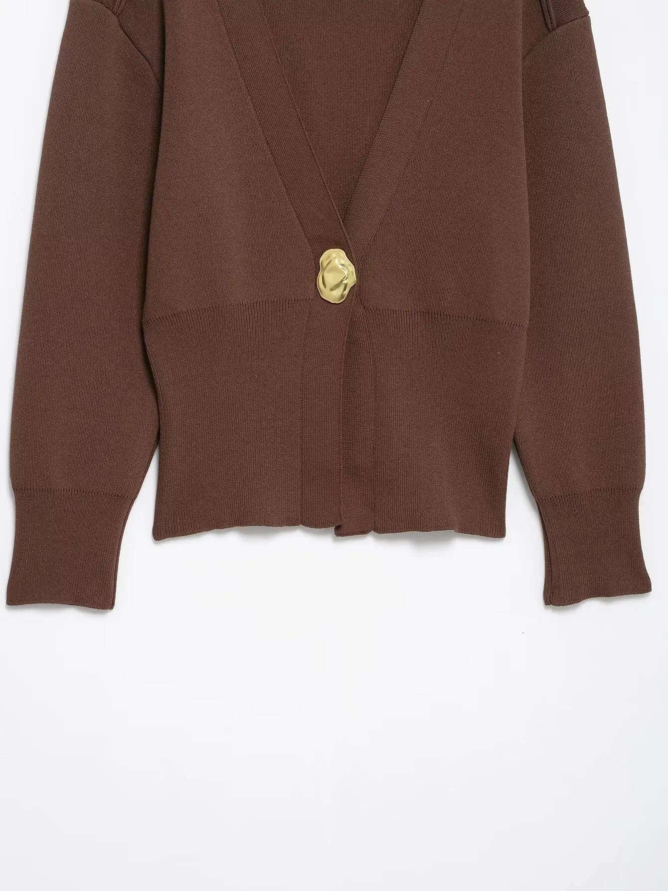 Casual V-Neck Knit Cardigan With Metal Button Detail for Women