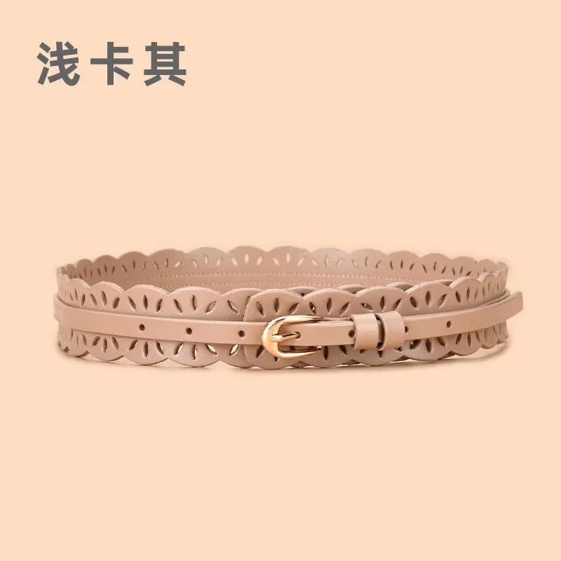 Soft Wide Hollow Out Leather Wraparound Belt for Women