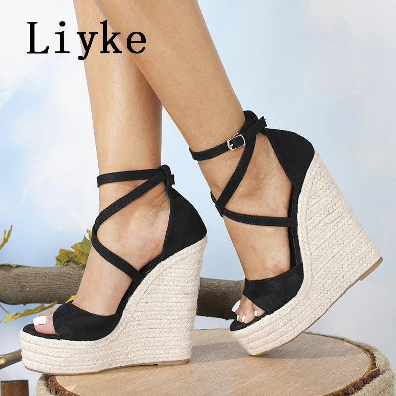 Platform Wedge Sandals With Buckle Strap for Women