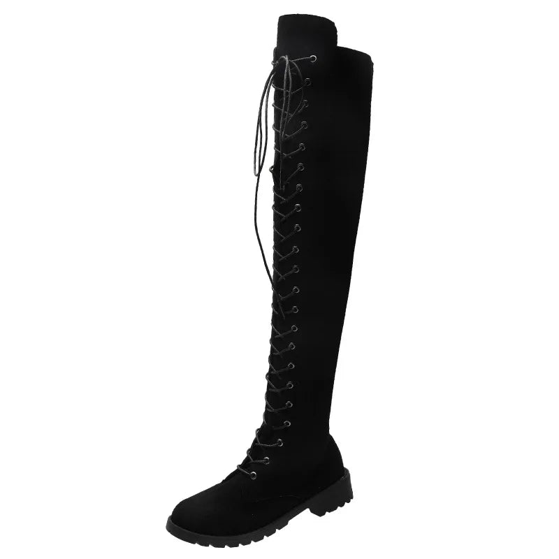 Lace Up Low Heel Winter Over The Knee Boots for Women