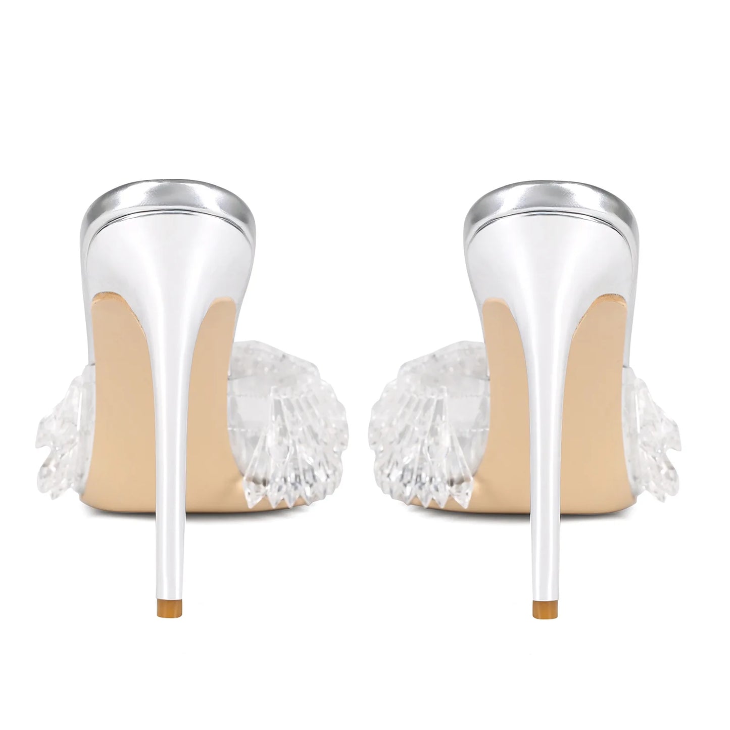 Elegant Crystal Clear Embellished Open Toe Mules for Women