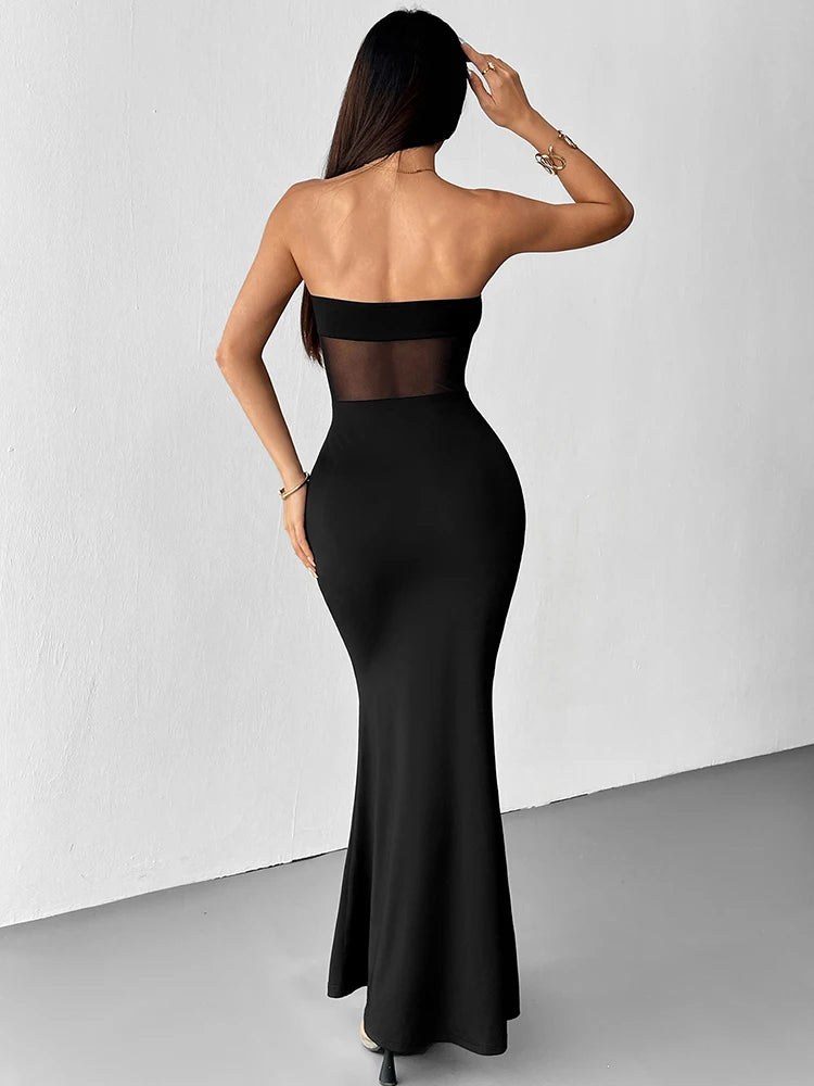 Summer New Women Maxi Dresses Black Sexy Sleeveless See Through Dress Fashion Club Party Casual Slim Elegant Lady Dress Clothing