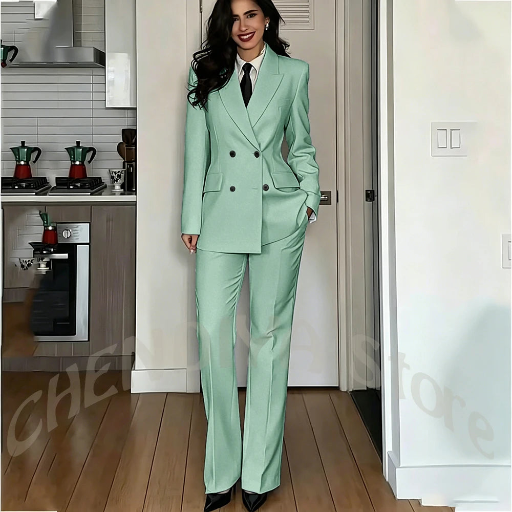 Modern Lady Pure White Suit Double Breasted Peak Lapel Casual Chic Women Suit Formal Dinner Party Business Office Outfit Costume