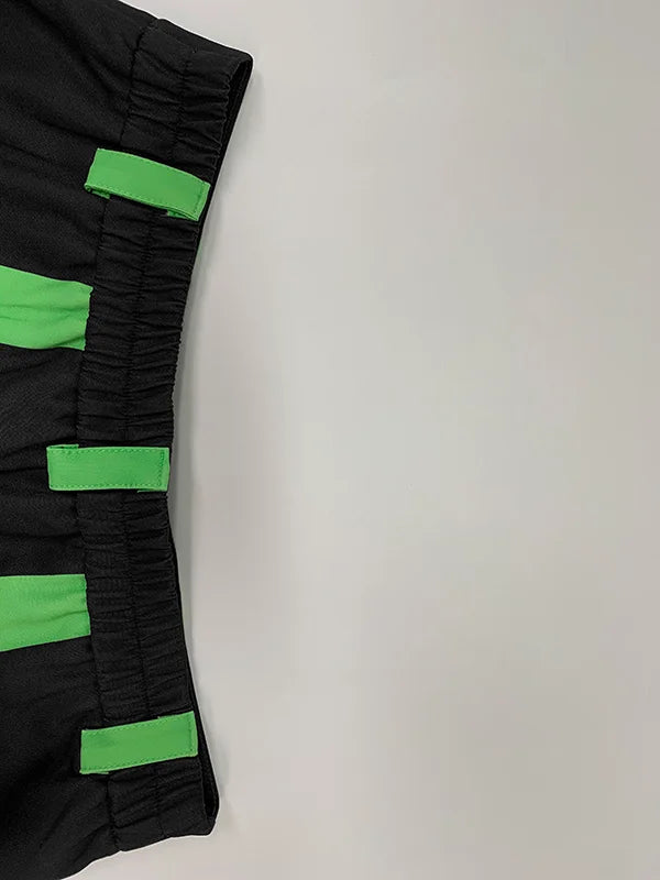Beautyblue Fashion Woman Casual Pants Wide Leg Trousers 2025 Loose Contrast Color No Belt Pockets Black Green Bottoms Streetwear