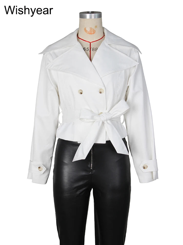 Lace-Up Double-Breasted Cropped Windbreaker Jacket for Women