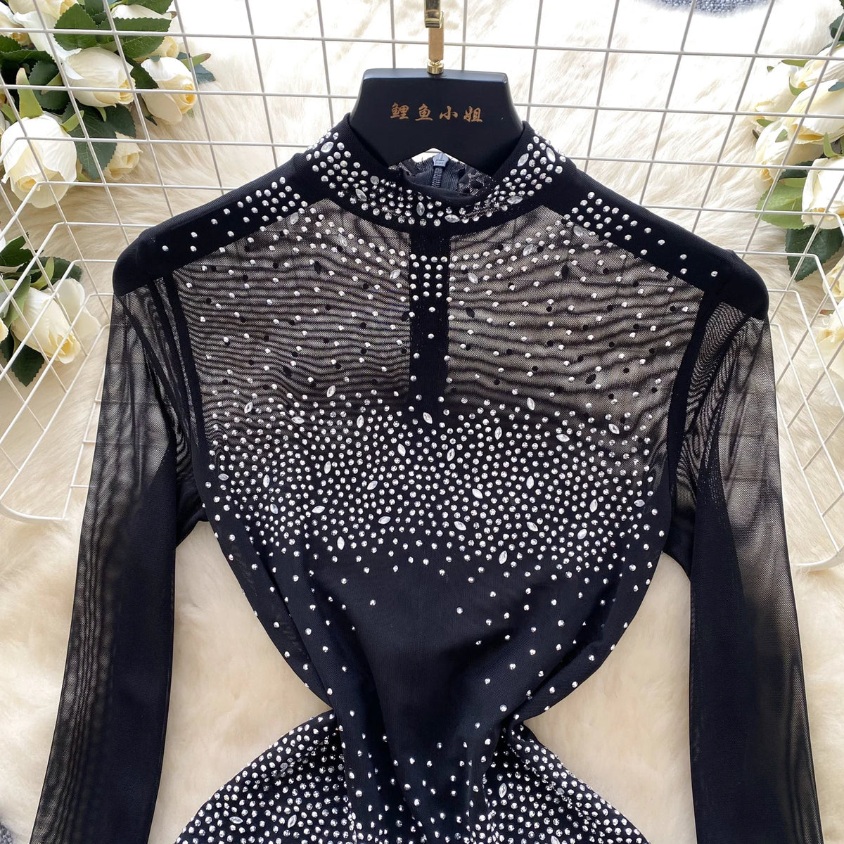 Sheer Long Sleeve Zipper Mesh Romper With Shorts for Women