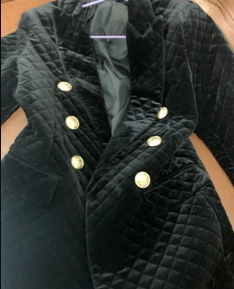 Long Quilted Double Breasted Turn Down Collar Coat For Women