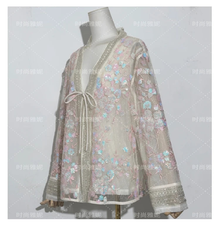 Fashion Heavy Sequin Beaded Women's Versatile Loose Trendy Embroidered Cardigan Top 2025 Autumn New Commuter Jacket