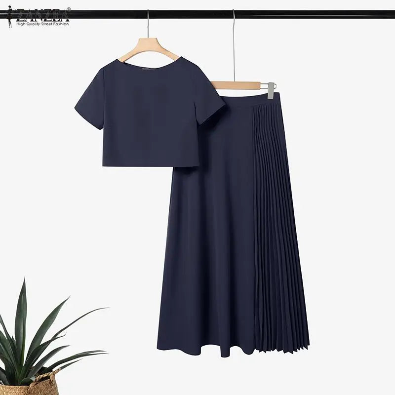 Boatneck Crop Top and Pleated Skirt Set