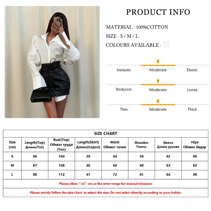 Loose White Shirt and Mini Skirt Two-Piece Set for Women