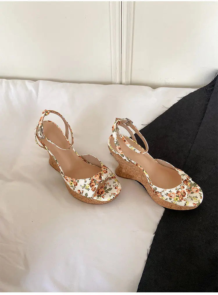 Summer Satin Peep Toe Slingback Wedge Platform Bow Sandals for Women