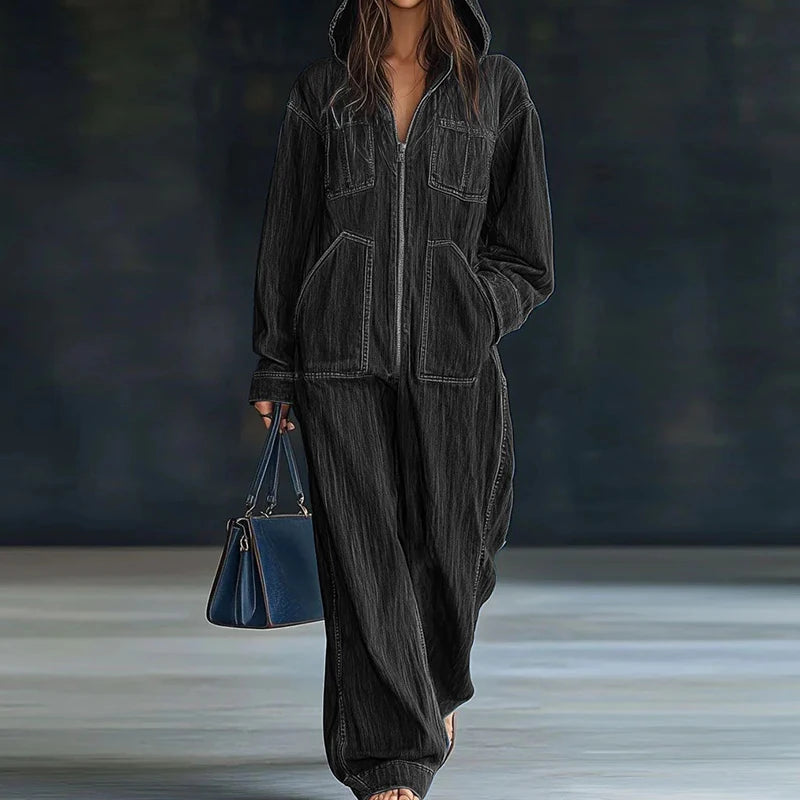 Spring Autumn Zipper Patchwork Chic Jumpsuits, Women Casual Long Sleeve Fashion Playsuits, 2025 Wide Leg Pants Ladies Bodysuits