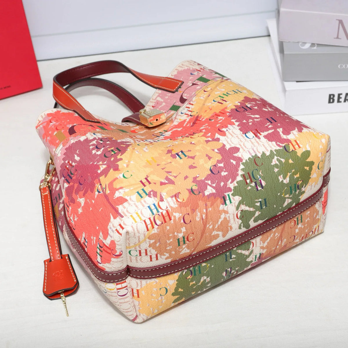 Printed Faux Leather Bucket Shoulder Bag