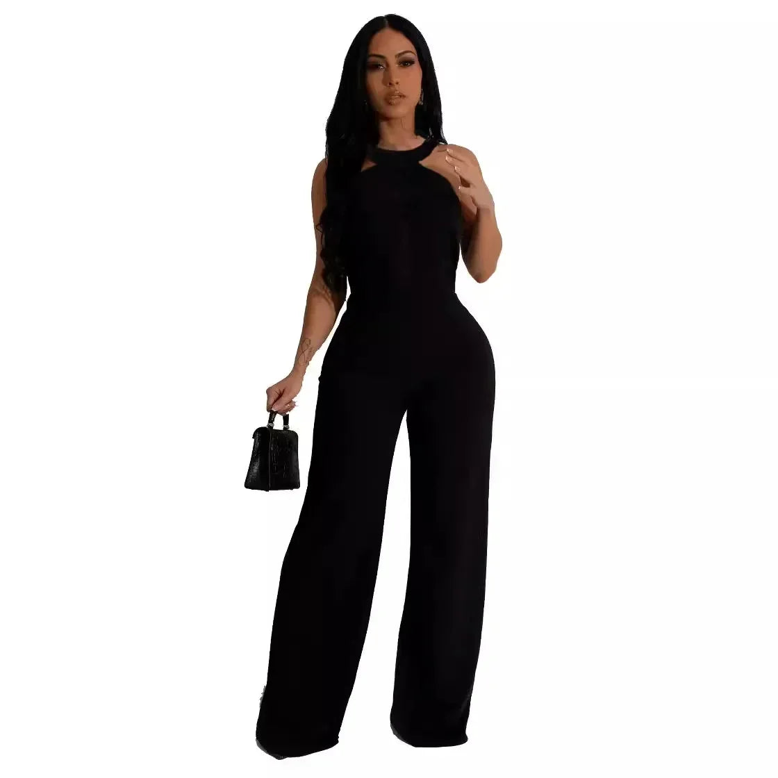 Elegant Solid Color Summer Silk Jumpsuit for Women