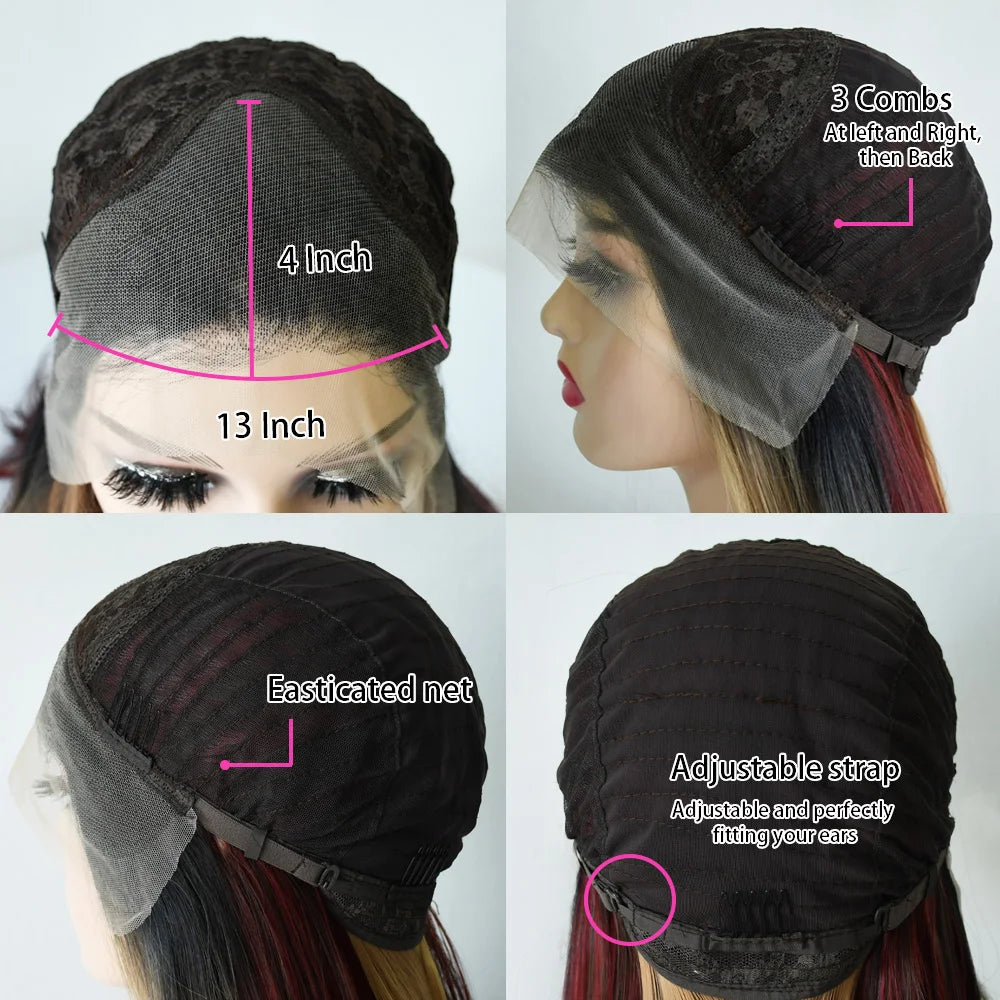 Natural Straight Layered Lace Front Wig With Bangs for Women