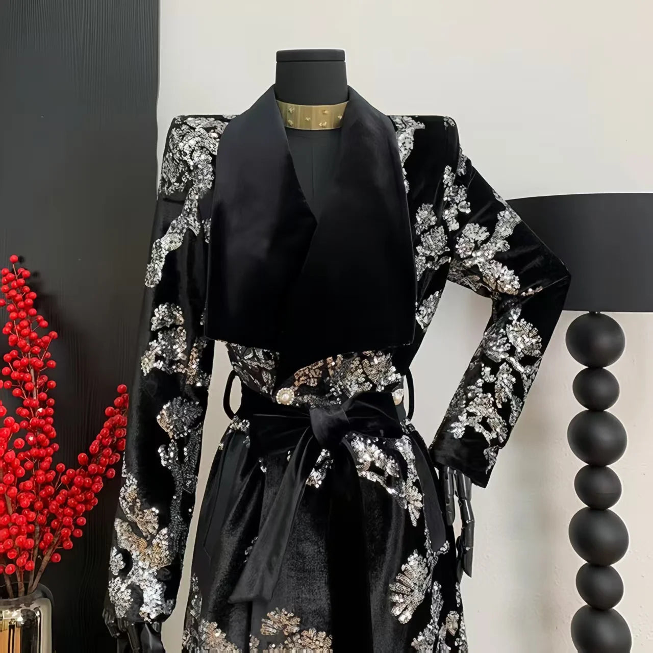 Adjustable Waist Windbreaker Coat Autumn/Winter New Sequins Trench Coat, Women's Coat, English Style Overcoat