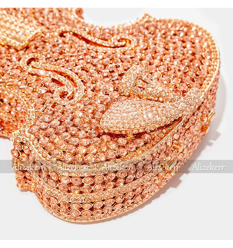 Elegant Crystal Violin Shaped Evening Clutch for Women