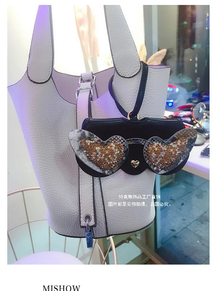 Diamonds cute glasses clip ins fashion sunglasses bag portable sunglasses case protective cover bag bag hanging jewelry