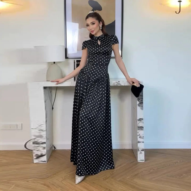 Elegant Hollow Out Lace Up Ankle Length Dress for Women