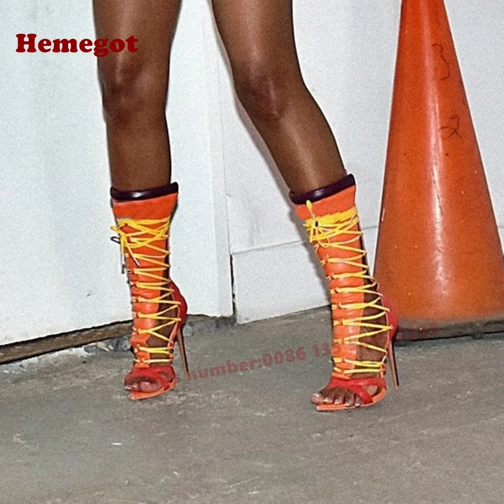 Multi Color Open Toe Lace Up Gladiator Sandals for Women