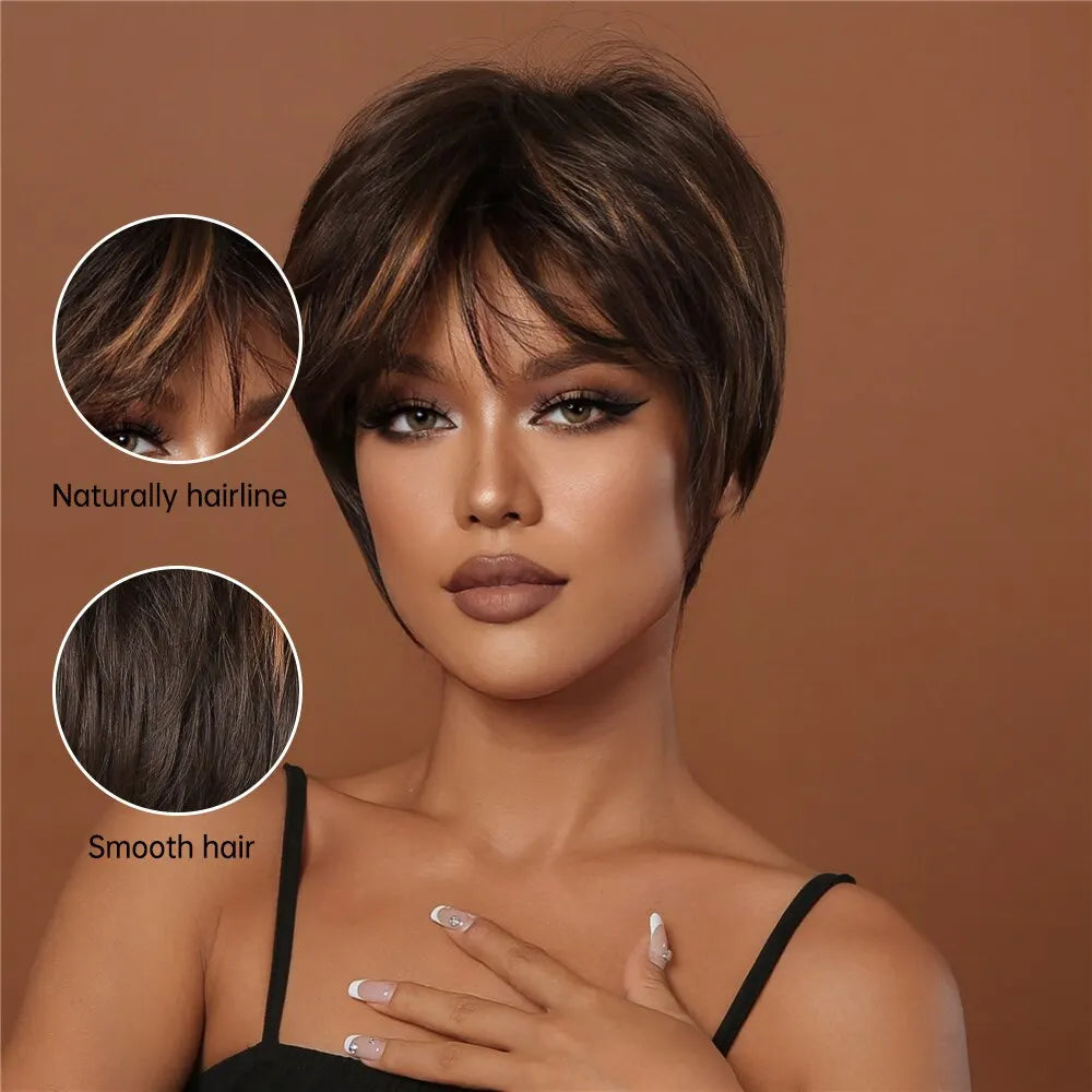 Short Pixie Cut Synthetic Wig With Bangs for Black Women