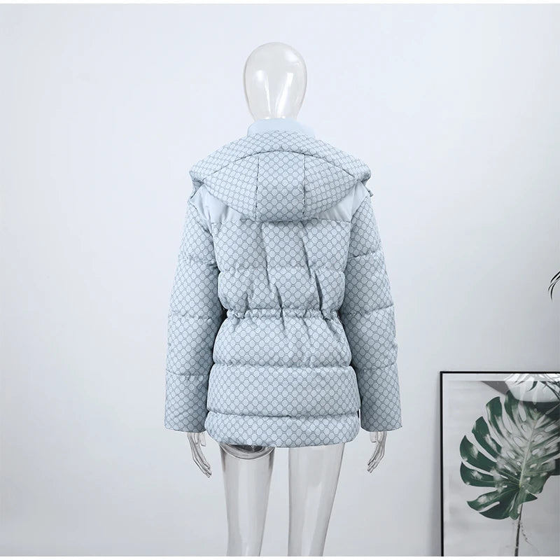 Casual Printed Hooded Cotton Coat With Zipper For Women