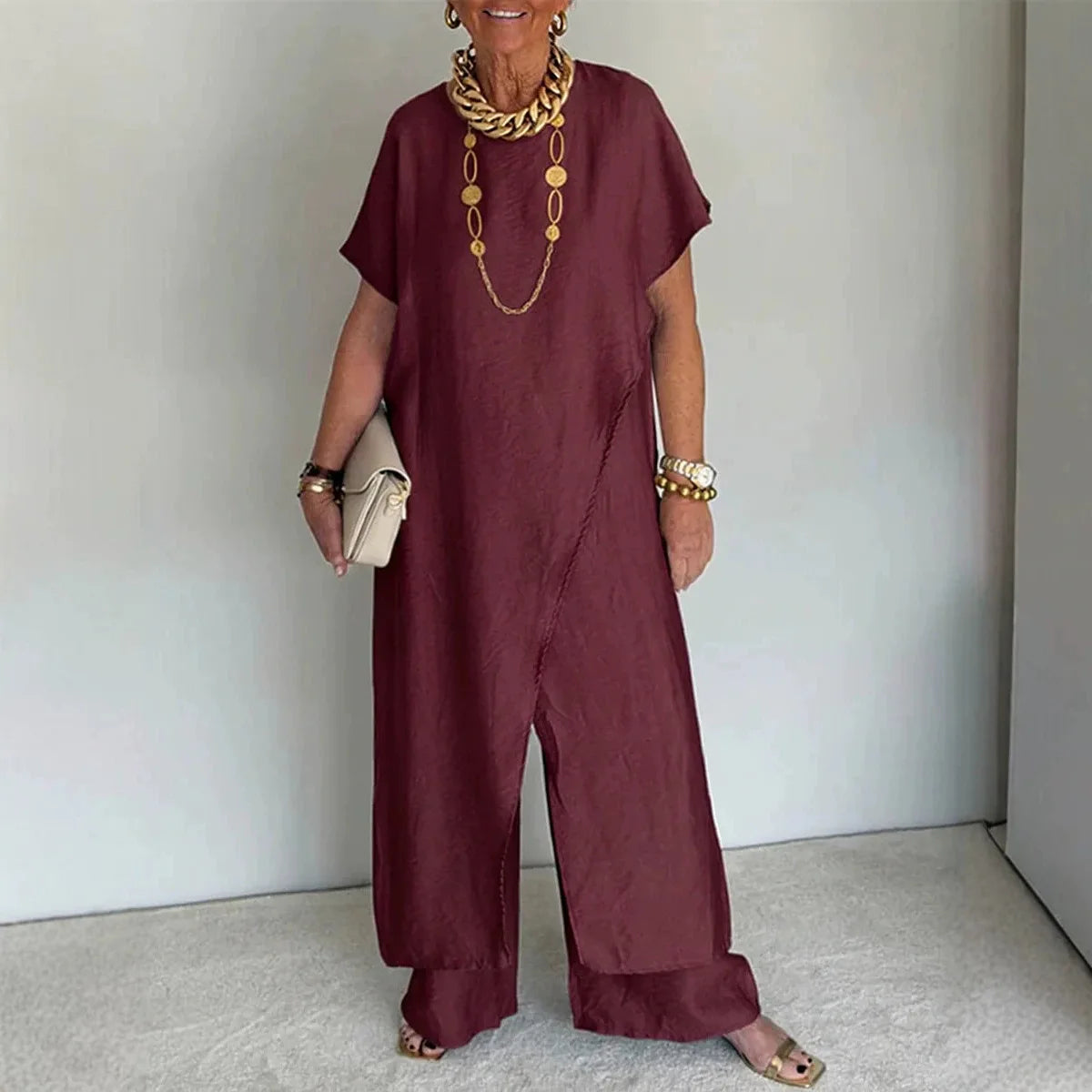 Casual Sleeveless Irregular Long Top Wide Leg Pants Two Piece Set for Women