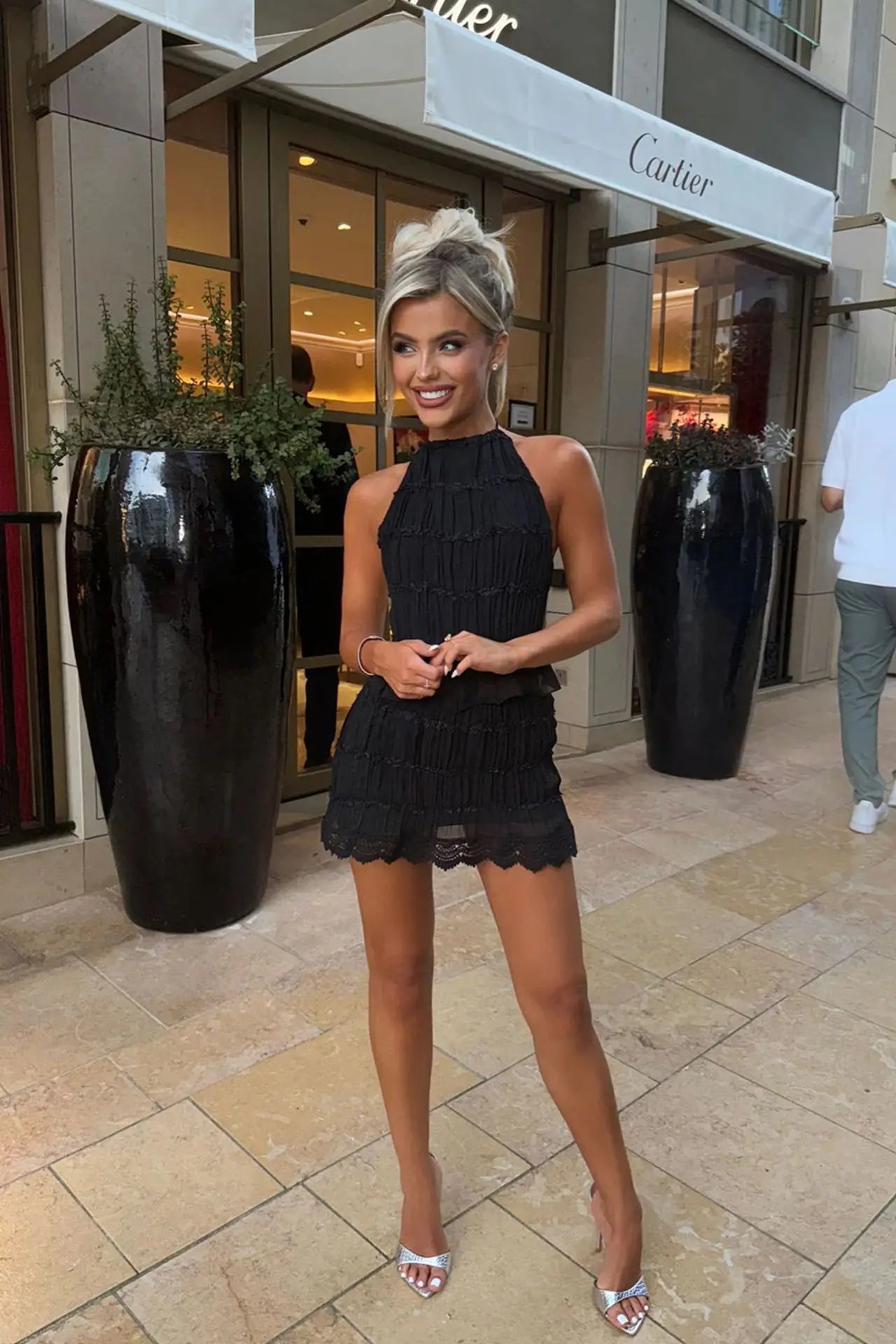 Pleated Halter Backless Two Piece Skirt Set for Women