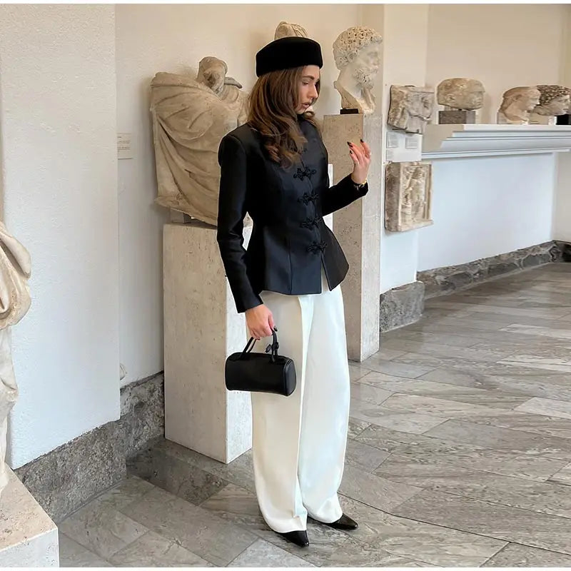 Chinese Knot Stand Collar Long Sleeve Jacket for Women