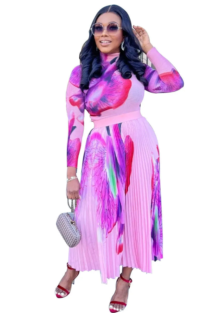 Elegant Pleated Traditional Dashiki Maxi Dress for Women