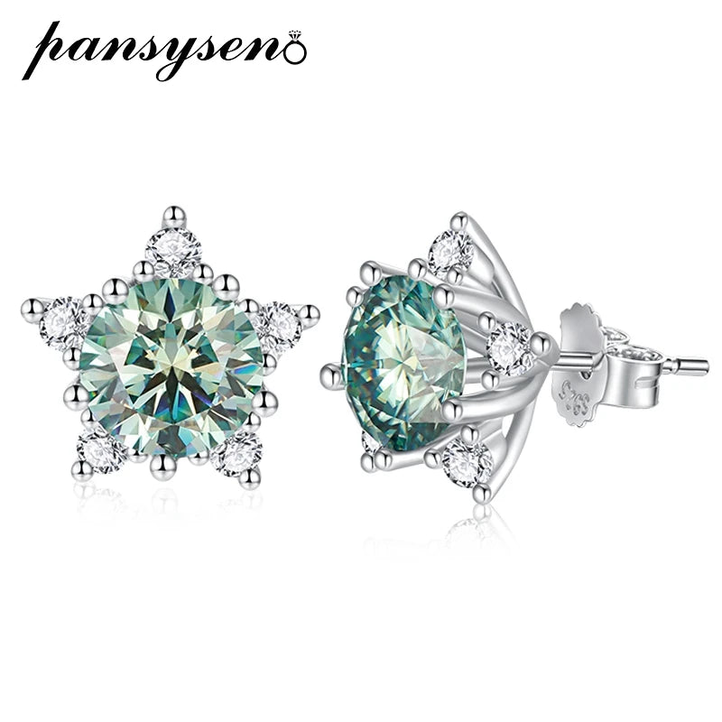 Stud Earrings With Blue Green Moissanite 2 Carat Total Elegant Timeless Style Gift