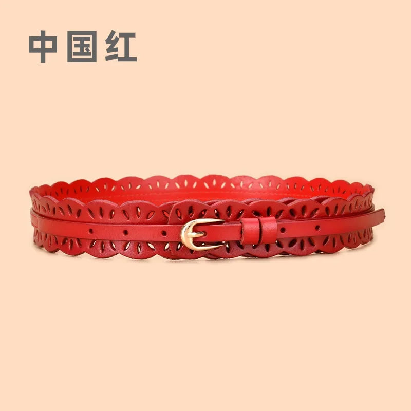 Soft Wide Hollow Out Leather Wraparound Belt for Women