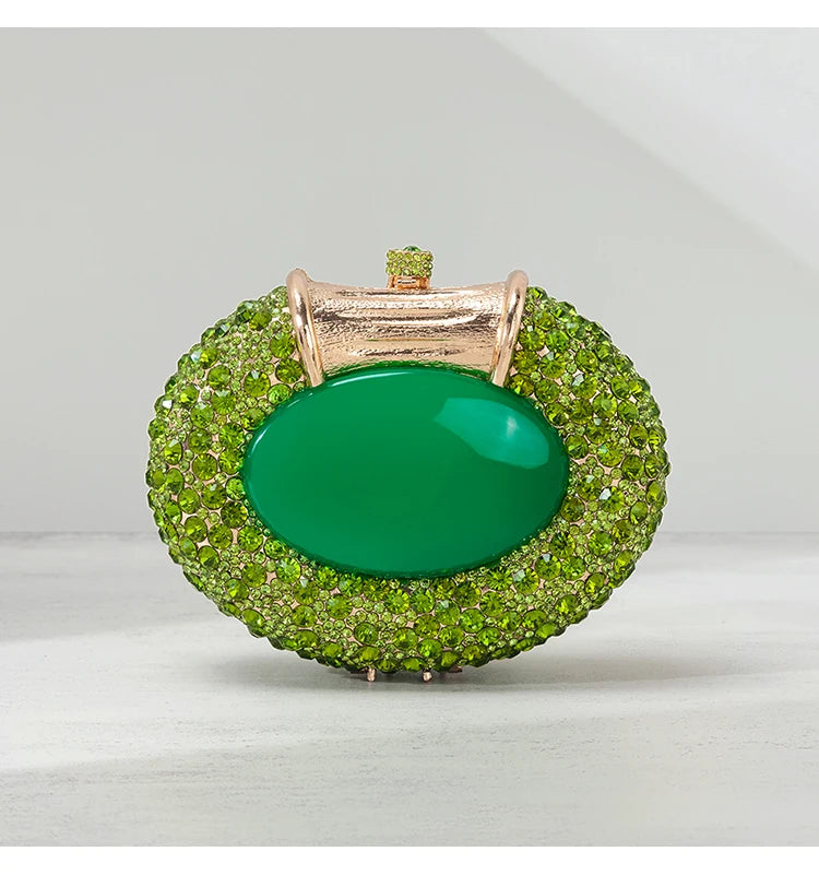 Shimmering Crystal Embellished Oval Evening Clutch for Women