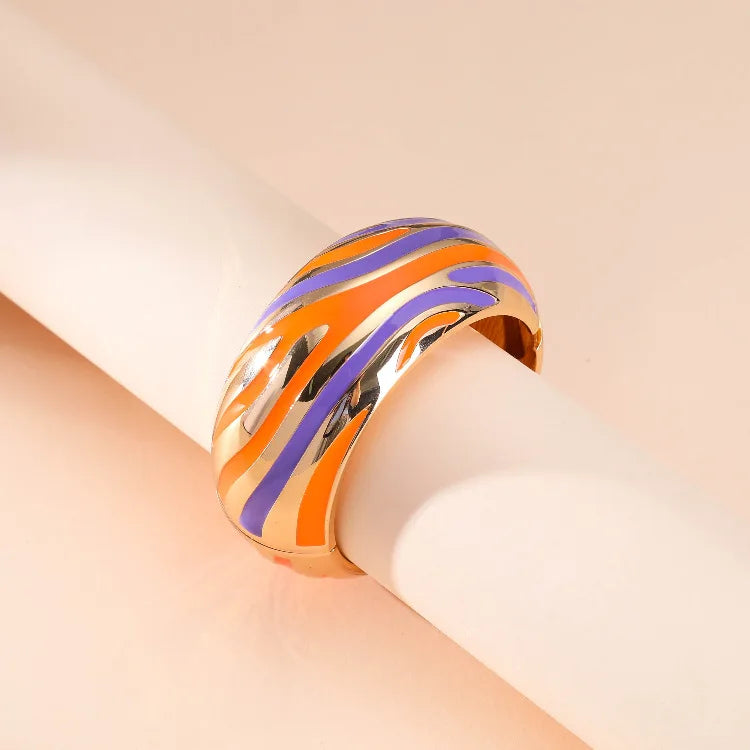 Colorful Enameled Statement Cuff Bangle Bracelet for Women