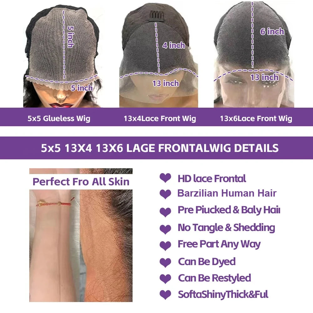 Long Body Wave Glueless HD Lace Front Wig for Women