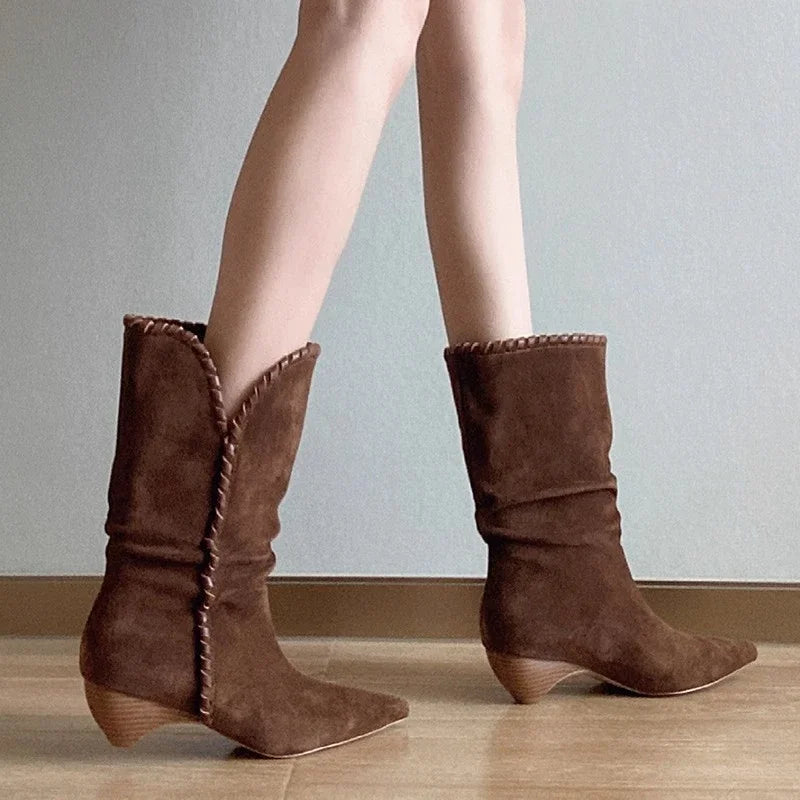 Pointed Toe Mid Calf Boots