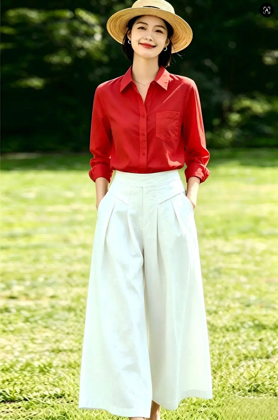 High-Waisted Cotton Linen Wide-Leg Culottes for Women