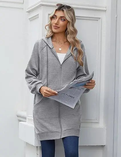 Solid Color Long Sleeve Zippered Hoodies For Women