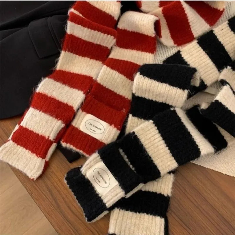 Striped Knit Scarf Wrap With Pockets