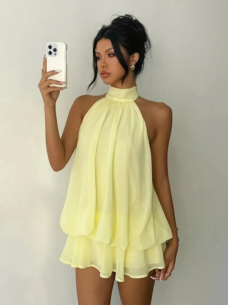 Chiffon Halter Backless Summer Mini Dress for Women
