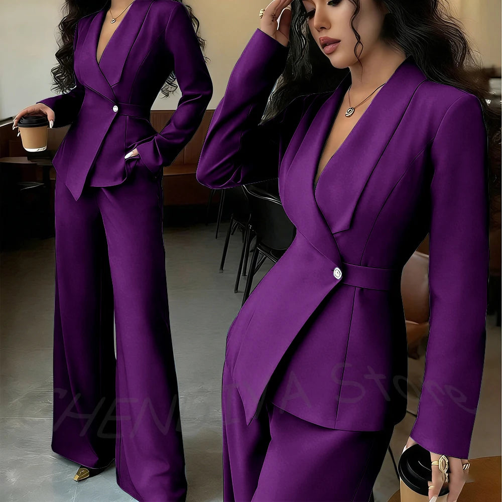 Elegant Office Lady Professional Suit Two Pieces Classic Shawl Lapel Single Button Outfit High Quality Women's Tailored Set