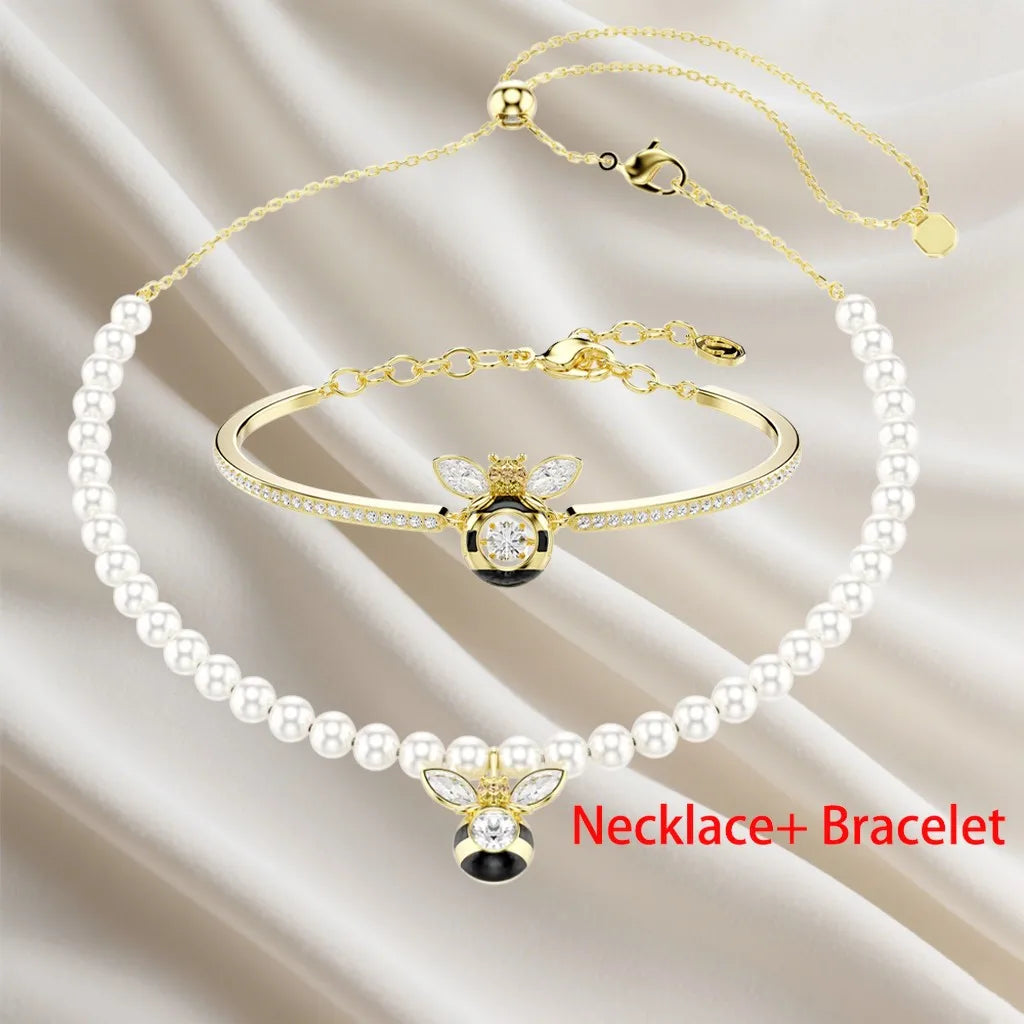 Sparkling Inlaid Pearl Pendant Jewelry Set for Women