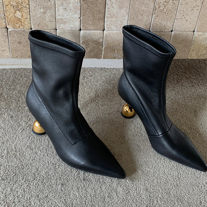 Pointed Toe Pleated Soft Leather Ankle Boots For Women