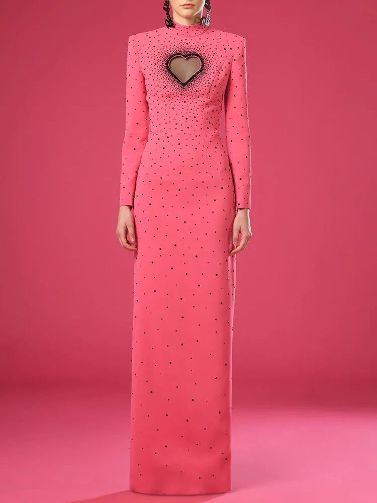 HIGH STREET Newest Fashion 2026 Designer Party Vestido Women's Heart Shaped Hollowed Out Backless  Diamonds Long Maxi Dress