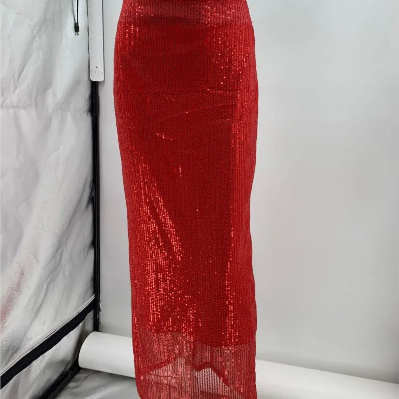 Spring Glitter Sequin Shiny Skirts For Women Club Party Elegant High Waist Slim A-Line Long Skirt Sexy Streetwear Ladies Skirts