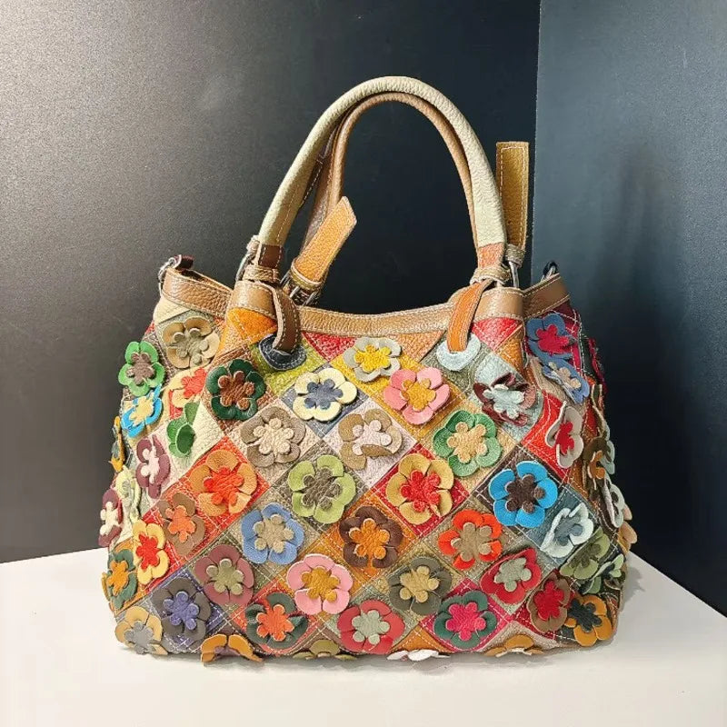 ABQP New Women's Handbag Made of Genuine Leather Hand Woven Women's Single Shoulder Crossbody Bag Color Spliced Women's Bag