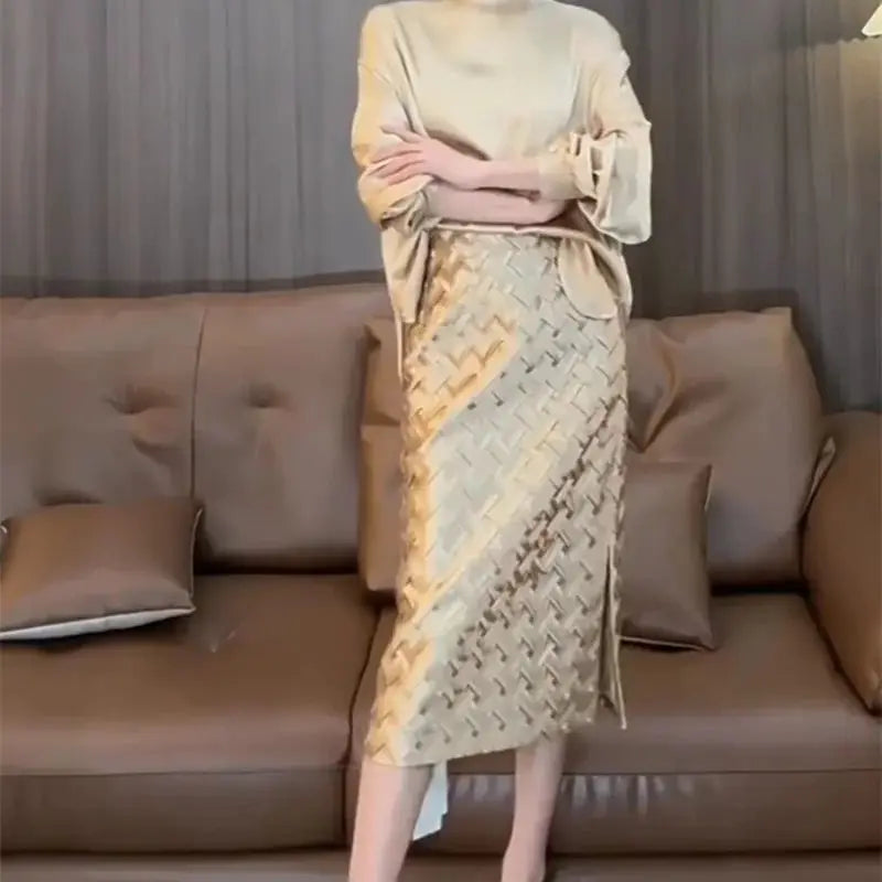 High Waist Satin Midi Skirt
