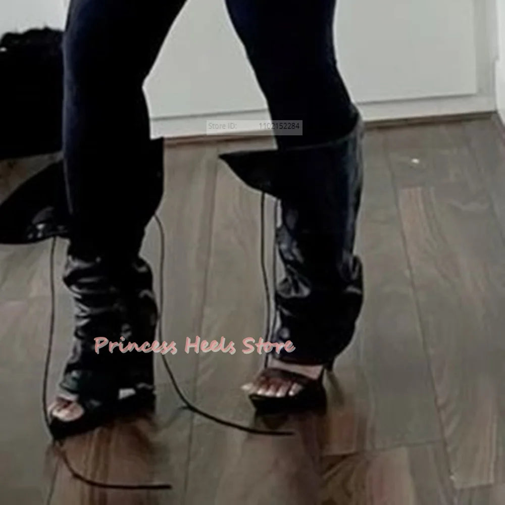 Open Toe Knee High Boots With Thin Heels for Women
